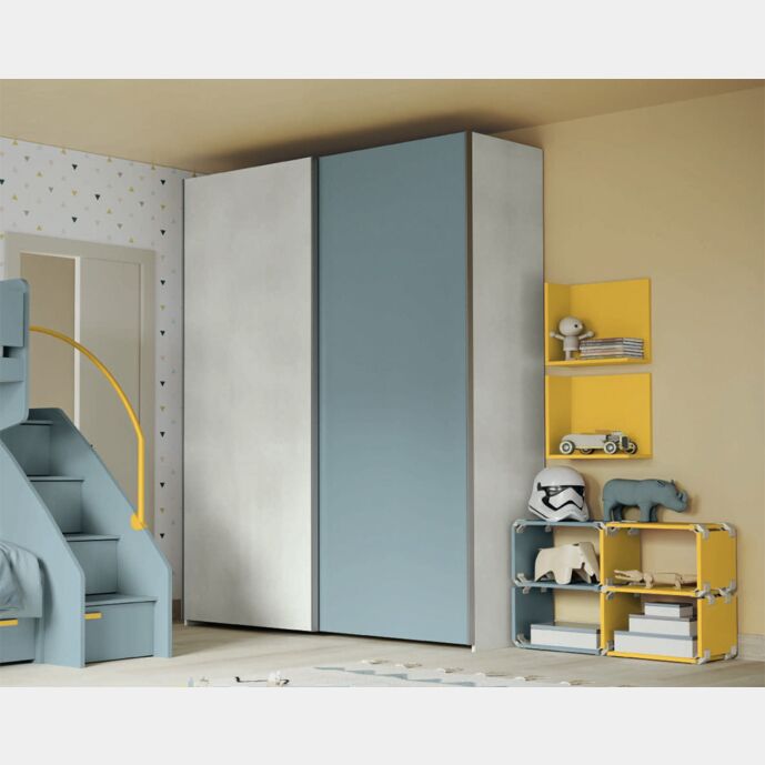 Armadio scorrevole a 2 ante in finitura Cadaques e Rovere bianco