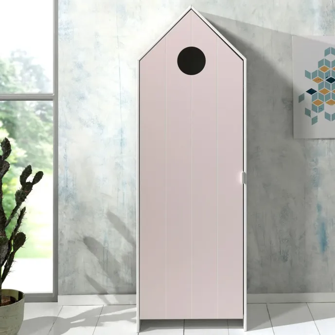 Armadietto per bambini, 58x172x37 h cm, color Bianco e Rosa Zenzero Shop