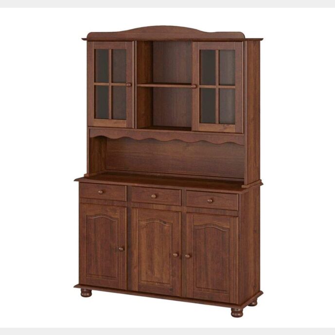 Credenza classica con alzata, 5 ante, legno massello, finitura mocca