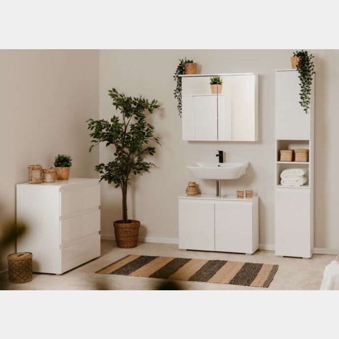 Funzionale Bagno completo con specchio, finitura Bianco lucido