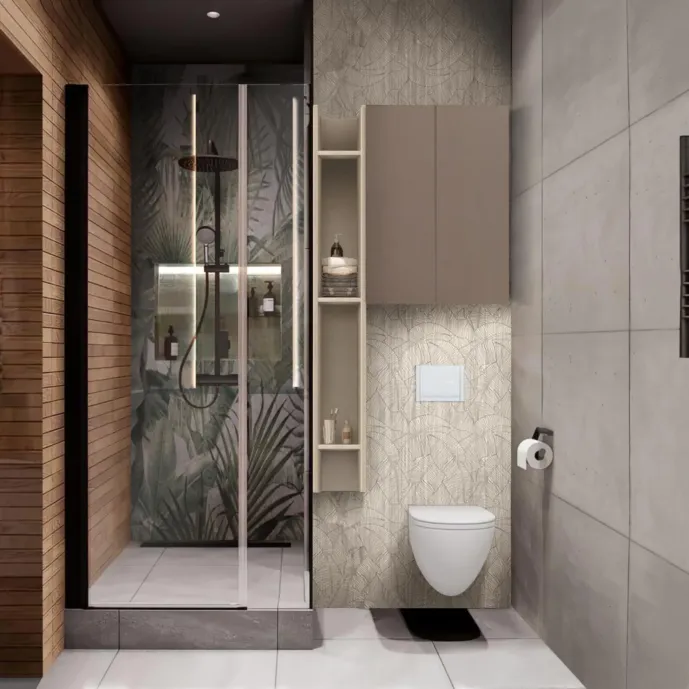 Composizione bagno, Cashmere e Bronzo, pensili e mensola