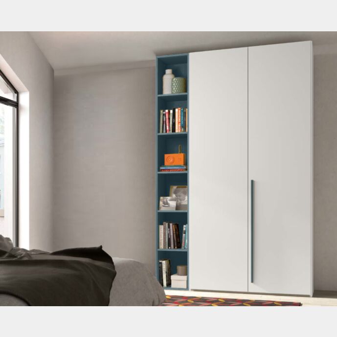 Armadio 2 ante battenti, finitura Bianco Opaco e Petrolio