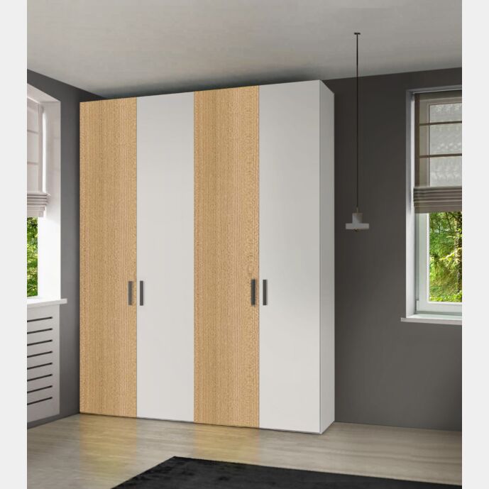 Armadio moderno L.181 a 4 ante battenti H.225 color Royal Oak e Bianco Opaco