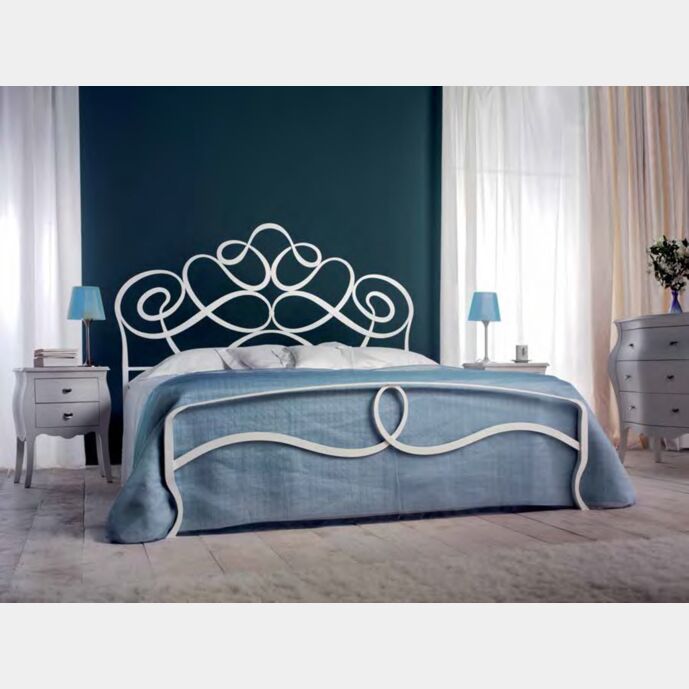 Letto in ferro battuto Vivaldi, colore marrone anticato oro, made in Italy