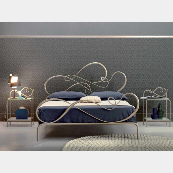 Letto in ferro battuto  Salieri, colore champagne, made in Italy