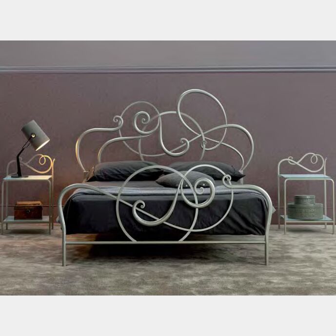 Letto in ferro battuto Mozart, colore bianco anticato oro, made in Italy