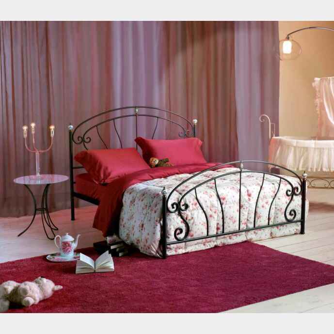 Letto in ferro battuto Rossini, colore grafite, made in Italy