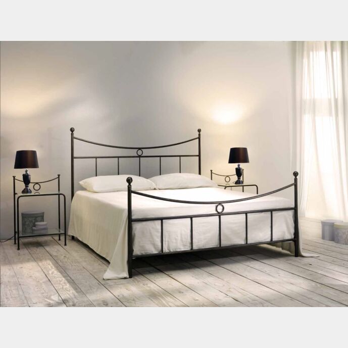 Letto in ferro battuto Wolf, colore marrone anticato oro, made in Italy