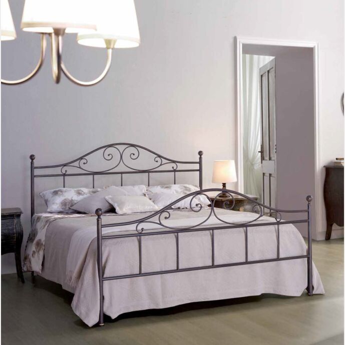 Letto in ferro battuto Verdi color marrone anticato oro, made in Italy