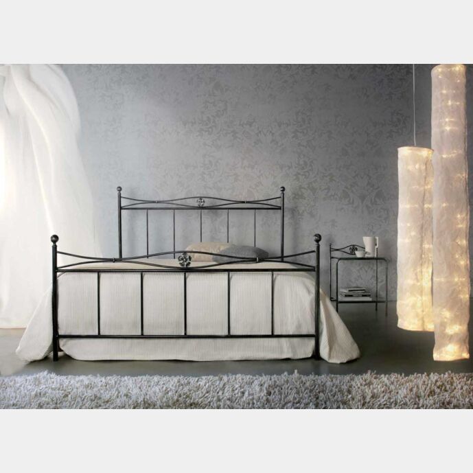 Letto in ferro battuto Kellner, colore nero anticato argento, made in Italy