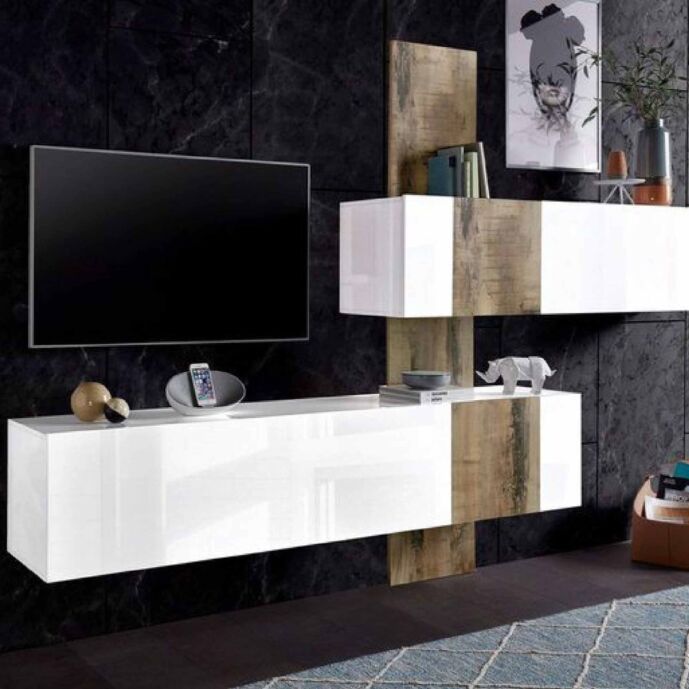 Parete attrezzata finitura Bianco lucido e Pero