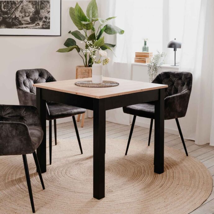 Tavolo allungabile stile nordico, finitura Rovere oak e Nero 80 x 80