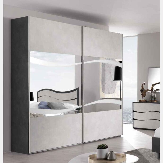 Armadio 2 ante scorrevoli maxi, finitura grigio resina chiaro, made in Italy