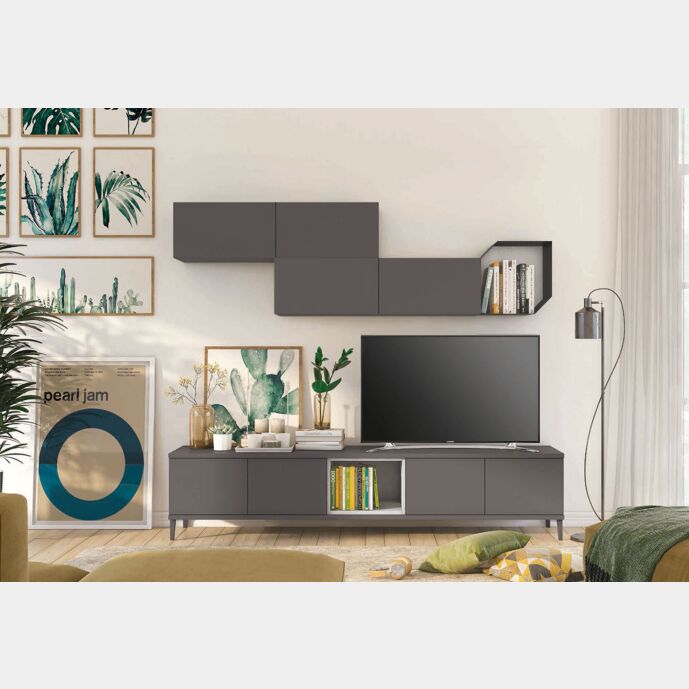 Parete attrezzata per la zona living, Grigio titanio con vano a giorno