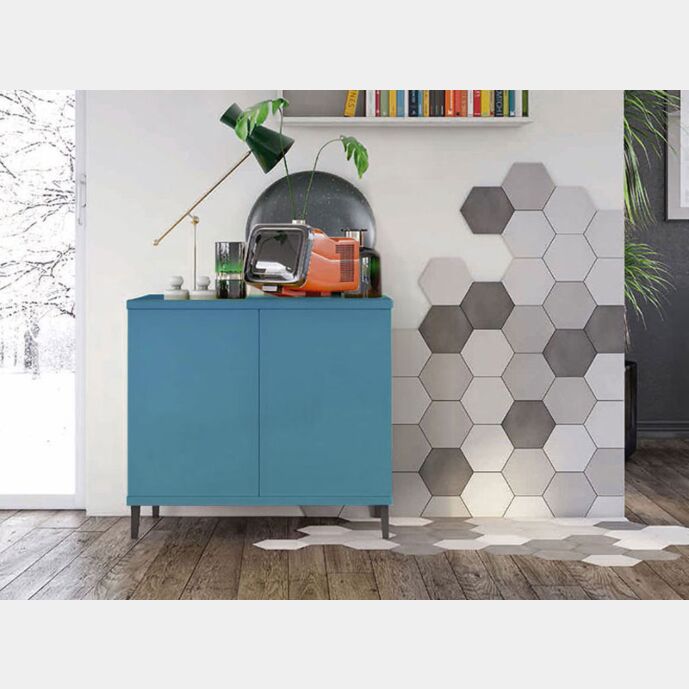 Madia moderna 2 ante con piedini in titanio, finitura Rovere gesso