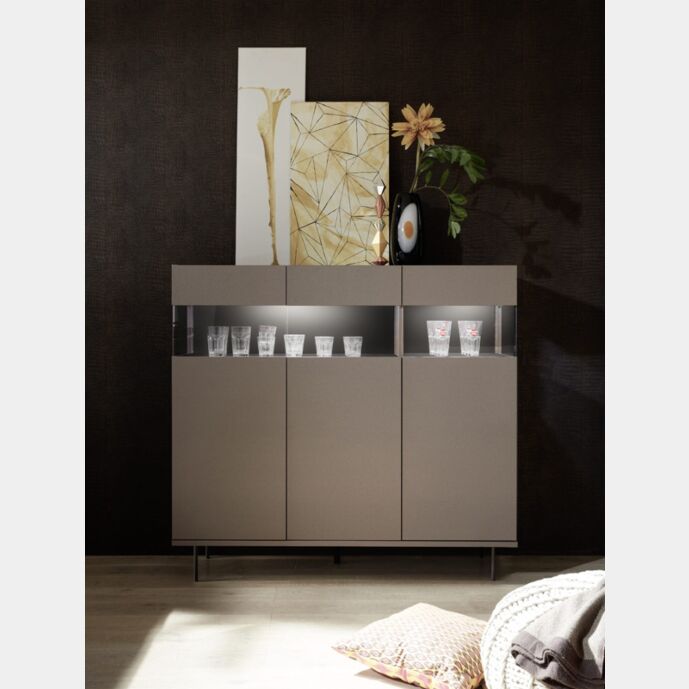 Madia alta 3 ante moderna, in finitura bronzo e piedino di design