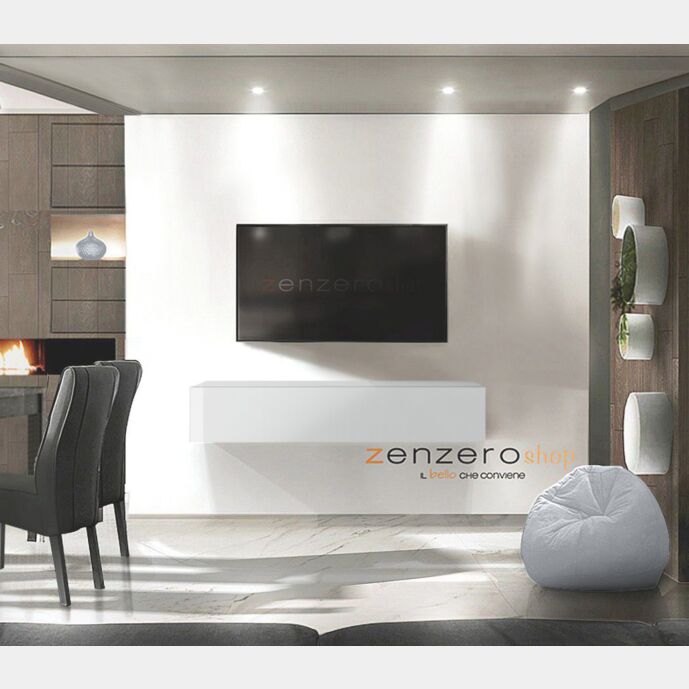 Mobile porta TV in finitura Bianco Lucido, anta a ribalta