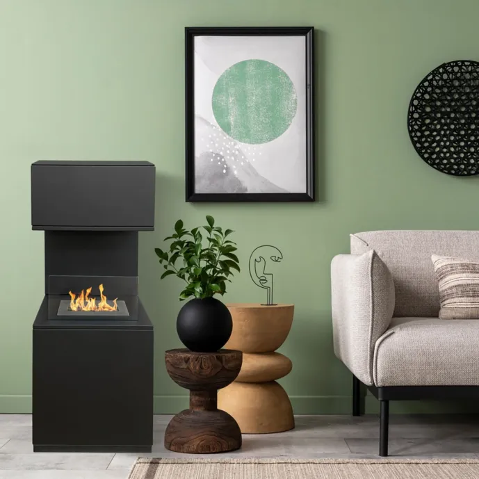 Camino a bioetanolo biocamino da terra, Nero, 40x40x100 h cm Zenzero Shop