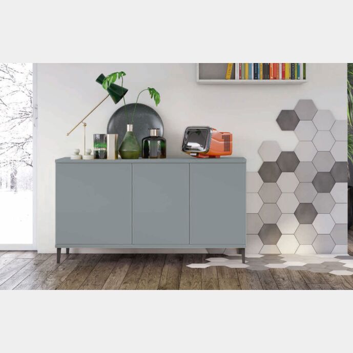 Madia moderna per soggiorno, finitura Cadaques con piedini in titanio