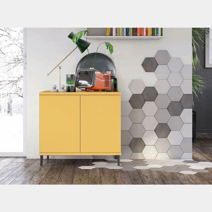 Madia moderna 2 ante con piedini in titanio, finitura Miele