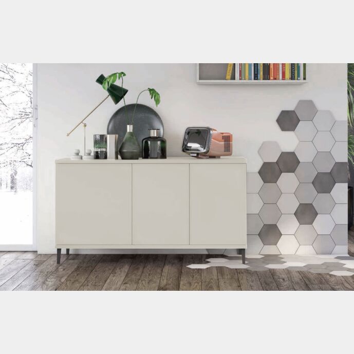 Madia moderna per soggiorno, finitura Grigio dorian con piedini in titanio