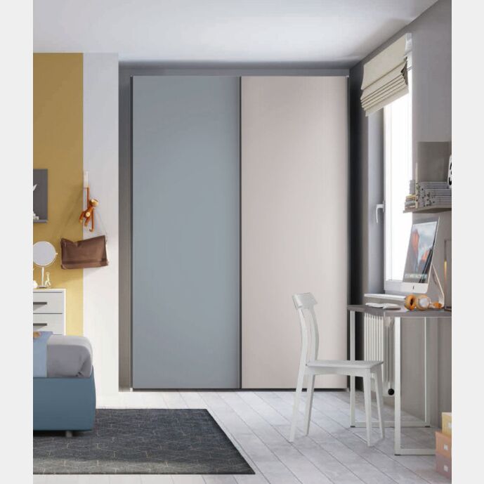 Armadio 2 ante scorrevoli H.257 L.178, finitura Cadaques e Grigio Dorian