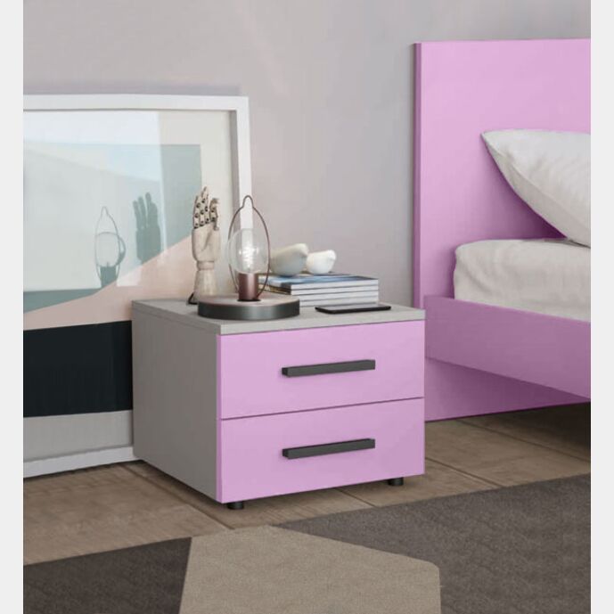 Comodino Master moderno, 2 cassetti, Papaya e Cemento Artico