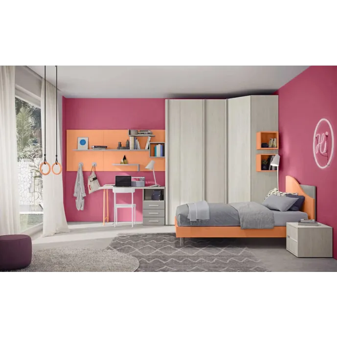 camera rovere gesso e papaya