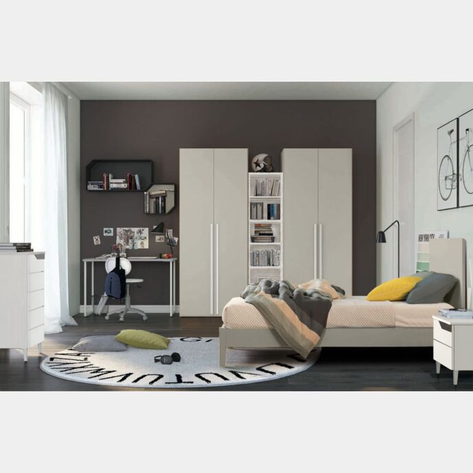Mobili per ragazzi in sconto, cameretta Grigio Dorian e Bianco opaco completa