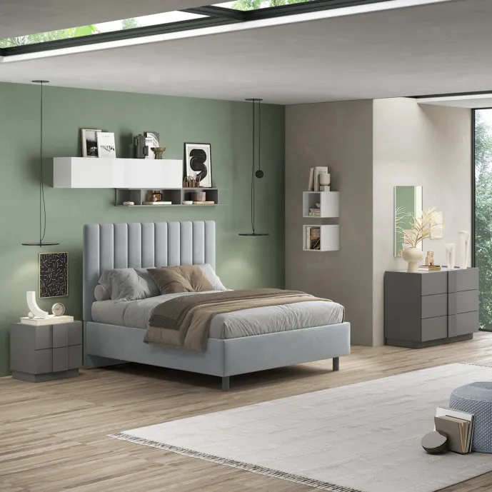 camera bianco lucido e ardesia