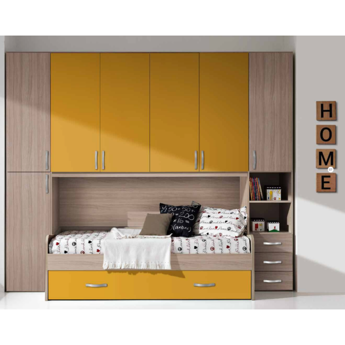 Camera bambini a ponte moderna con divano letto, Gialla e Olmo