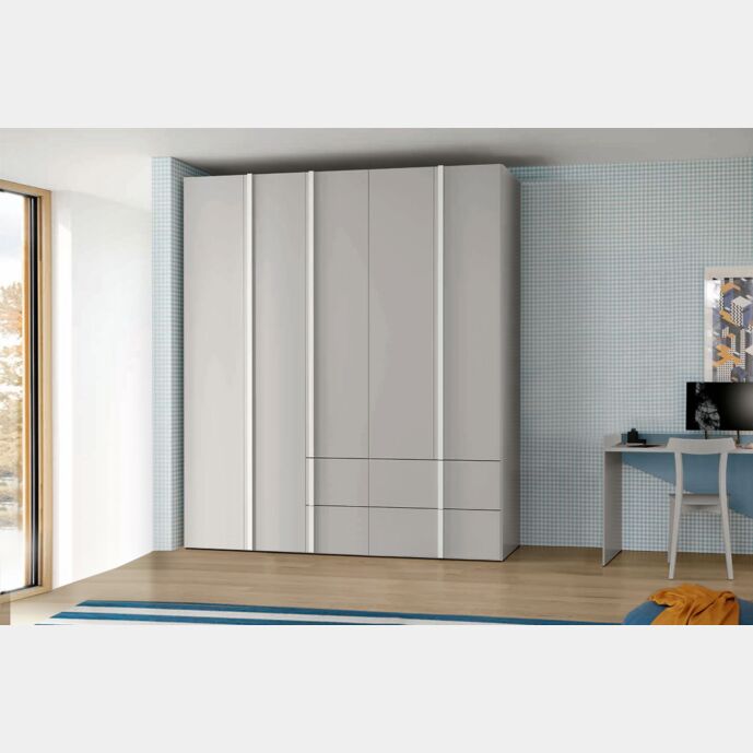 Armadio camerette a 5 ante e 4 cassetti, finitura Grigio dorian