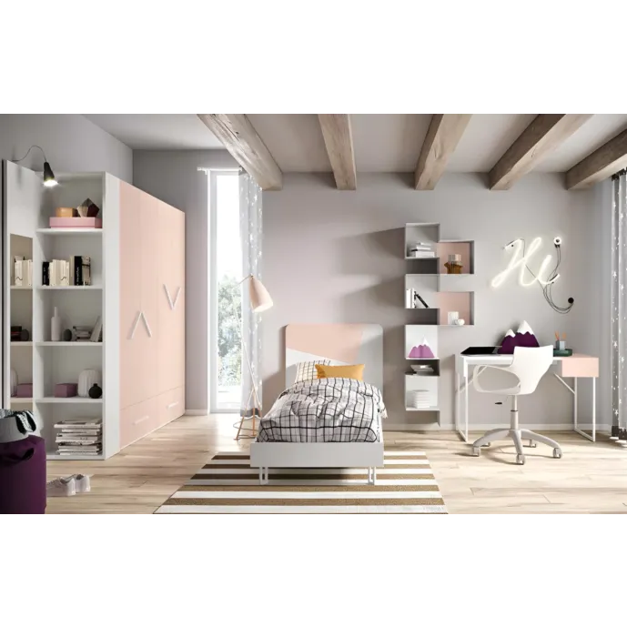 Cameretta completa bambina in finitura Bianco frassino e Peonia Zenzero Shop