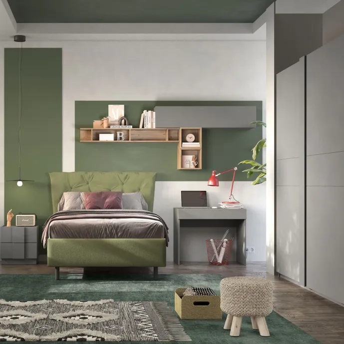 Cameretta Ardesia con letto una piazza e mezza, collezione Mondo Zenzero Shop