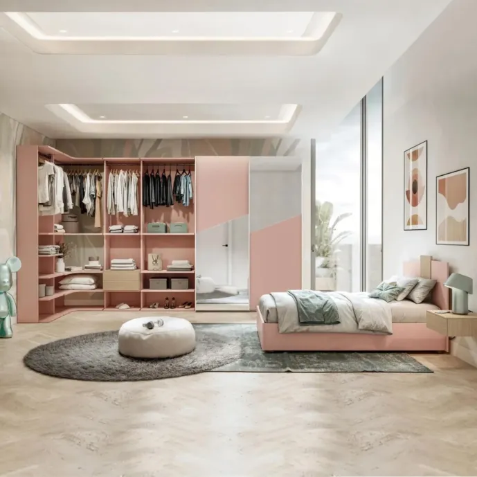 camerette rosa con cabine