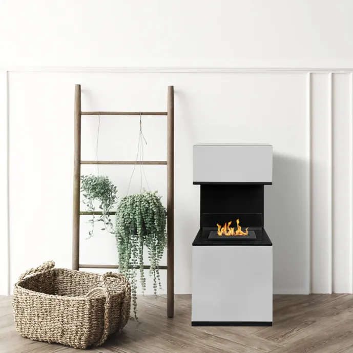 Camino a bioetanolo biocamino da terra, Bianco, 40x40x100 h cm Zenzero Shop