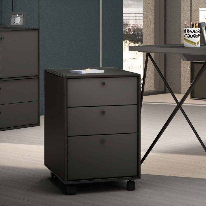Cassettiera da ufficio con ruote moderna Grigio laccato