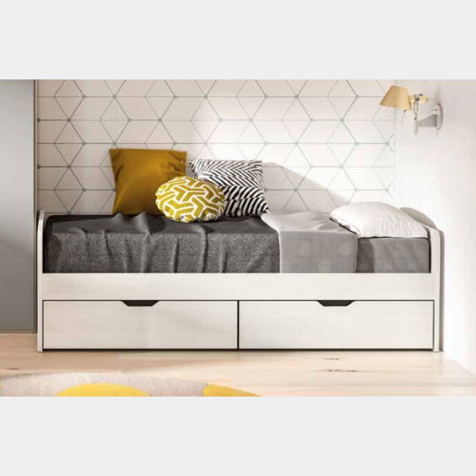 Letto singolo con cassettoni in finitura Bianco larice