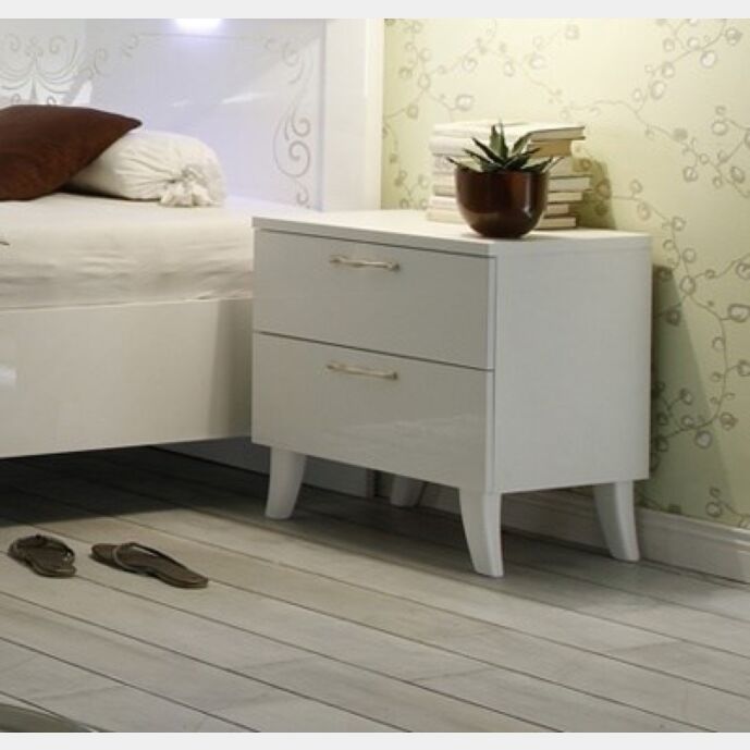 Comodino di design, bianco ad un cassetto e una ribalta