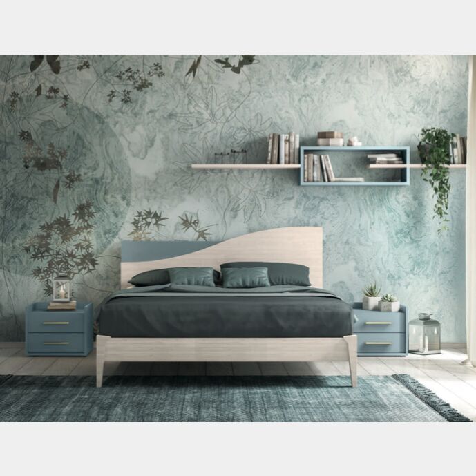 Letto matrimoniale Mare dettaglio sulla testata in finitura Noce brina e Rovere gesso