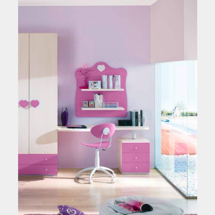 Scrivania moderna sagomata per ragazzi in finitura Larice e Ciclamino LACCATO