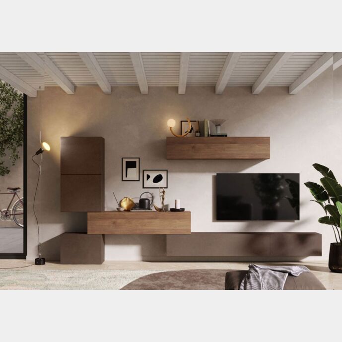Parete attrezzata 340x30x195 h cm, Mercure e Bronzo, collezione Logica Zenzero Shop