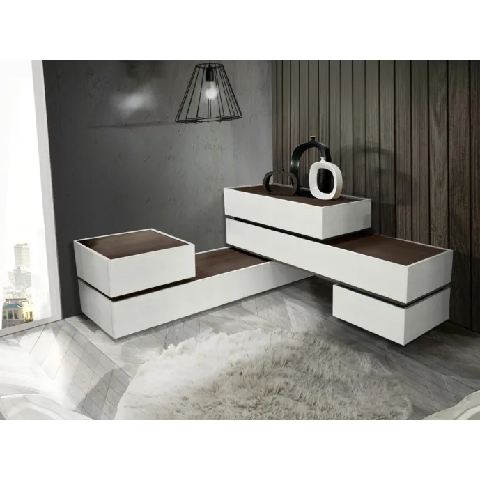 Comò angolare sfalsato, Nuvola frassinato e Teak