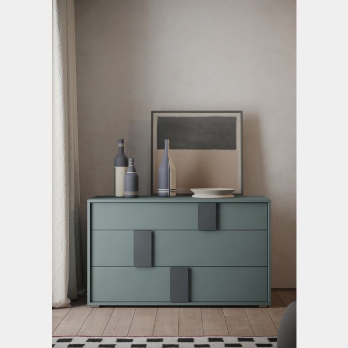 Comò moderno bicolor, finitura Laccato opaco Bristol e Piombo