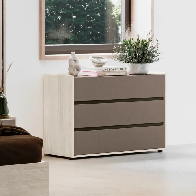 Comò 3 cassetti, Bianco altea e Bronzo, L.114 H.77