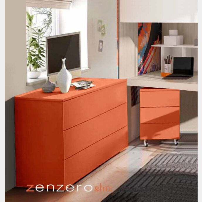 Composizione Comò e Comodino per camerette, finitura Corallo