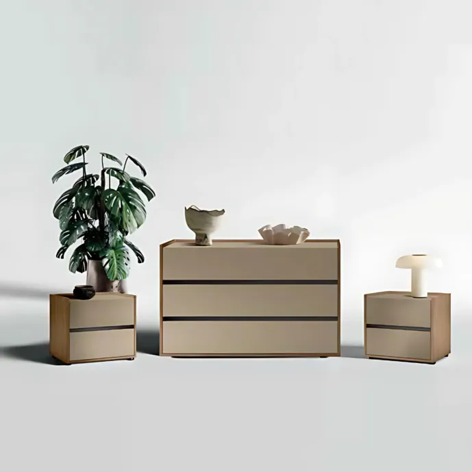 Set comò e comodini, Noce biondo e Oro