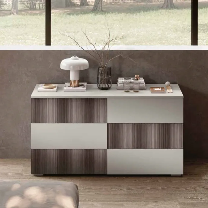 comò 6 cassetti grigio cannettato