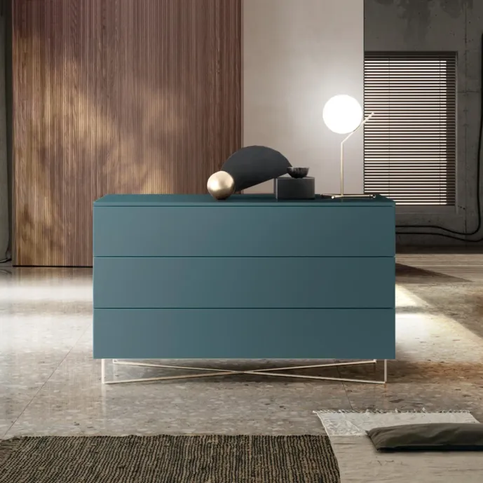 comò laccato blu 3 cassetti