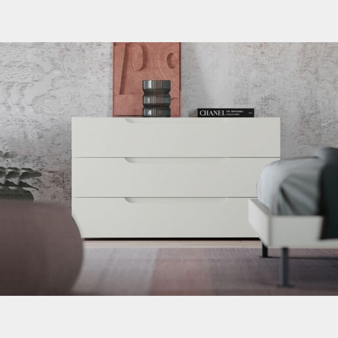 Comò moderno 3 cassetti, finitura laccato opaco Tele